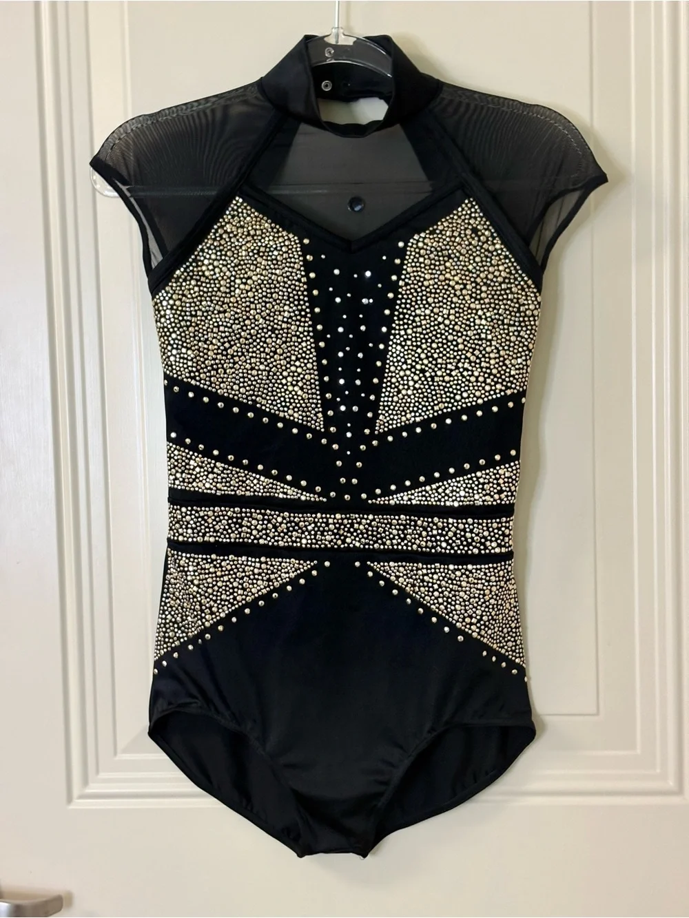 WEISSMAN ELITE BLACK MOCKNECK GOLD STUDDED LEOTARD COSTUME SZ MA EUC $160